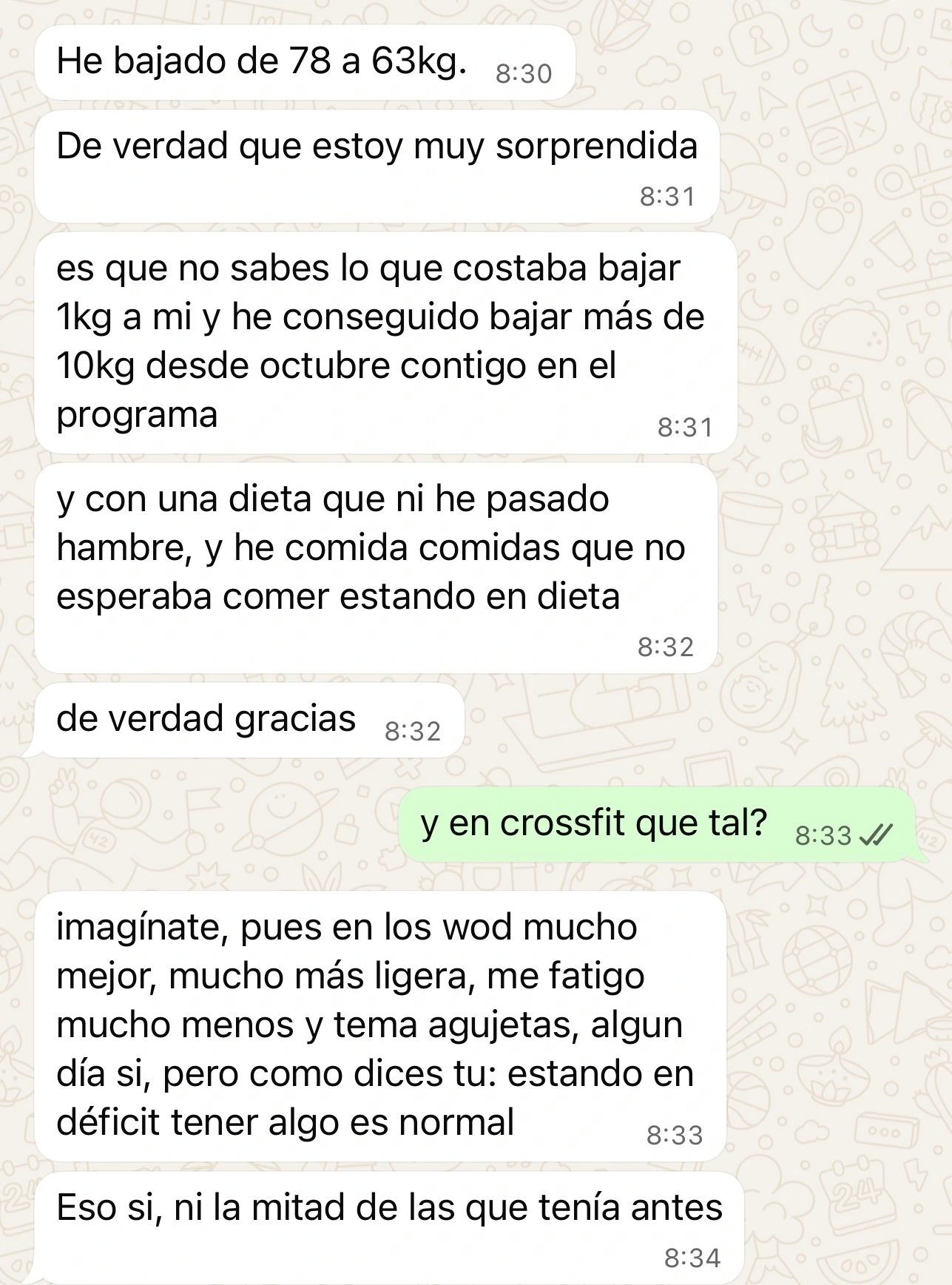 Testimonio sobre pérdida de peso, energía en los WOD y menor fatiga